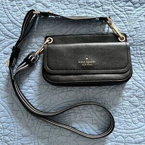 Kate Spade New York Staci Dual Zip Around Crossbody Leather Bag in Black